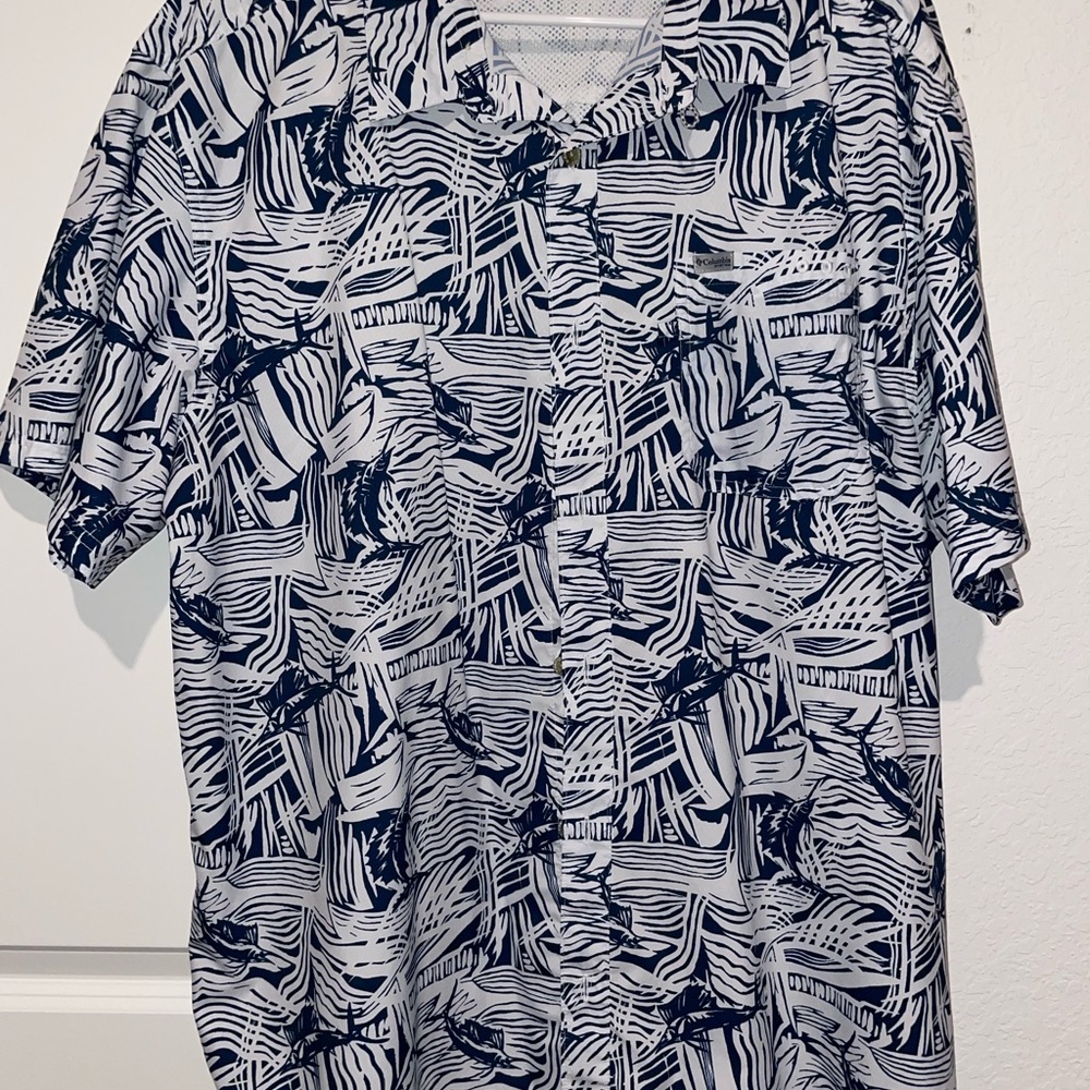 Men's Blue and White Columbia PFG Shirt